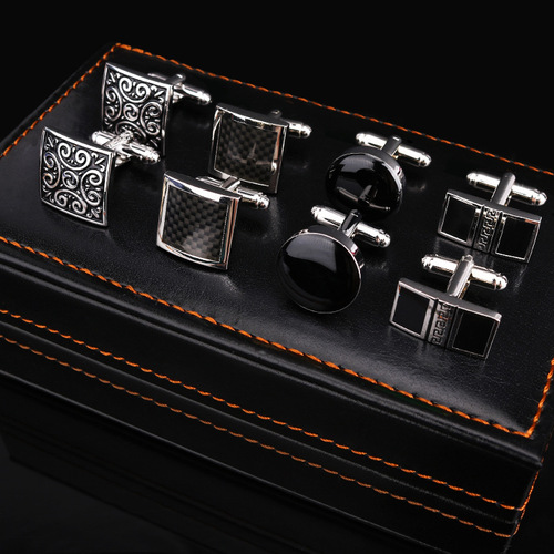 Four-piece gift box cufflinks and tie clip set gold and silver cufflinks cufflinks tie clip French shirt