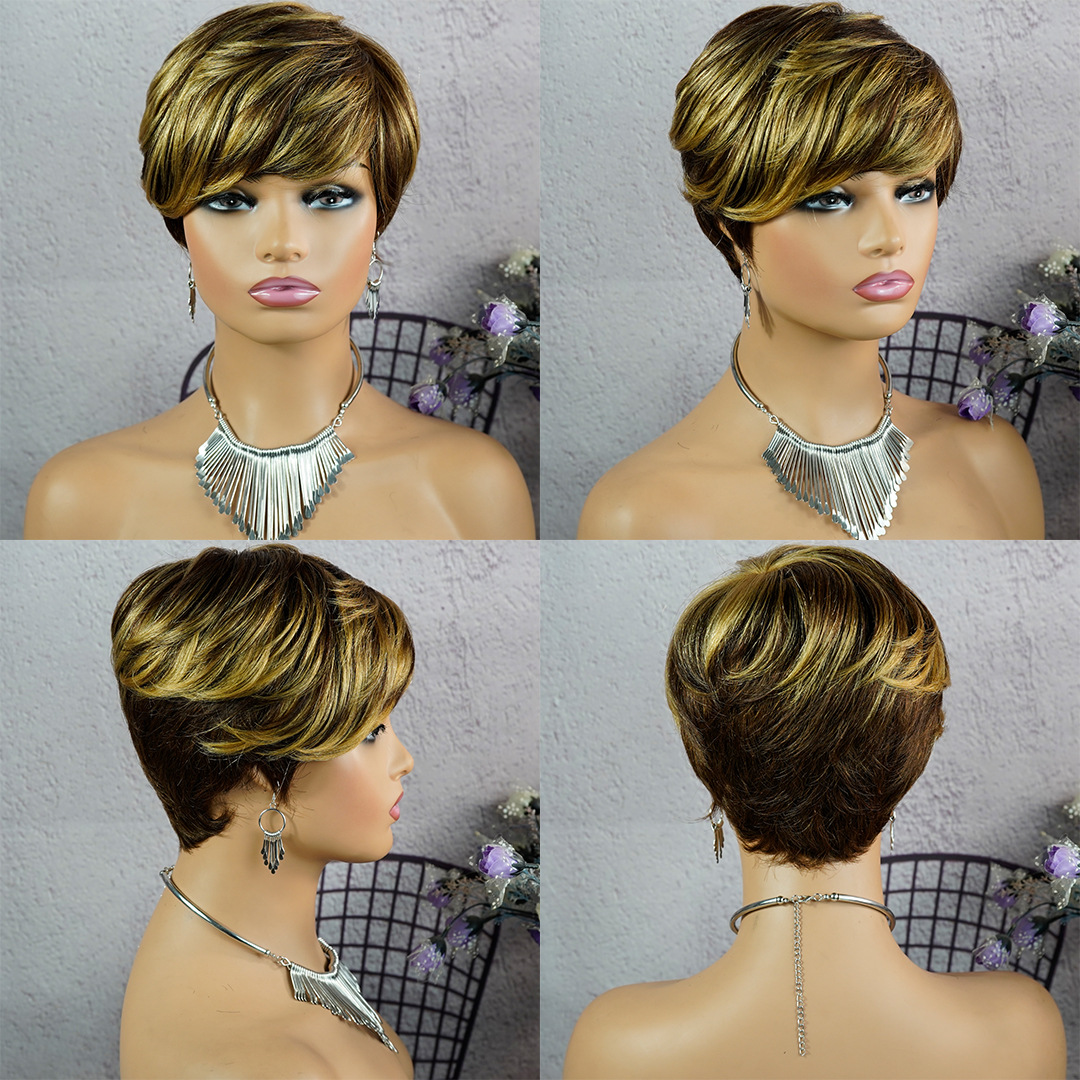 Women's Elegant Casual Real Hair Side Fringe Short Straight Hair Wigs display picture 2