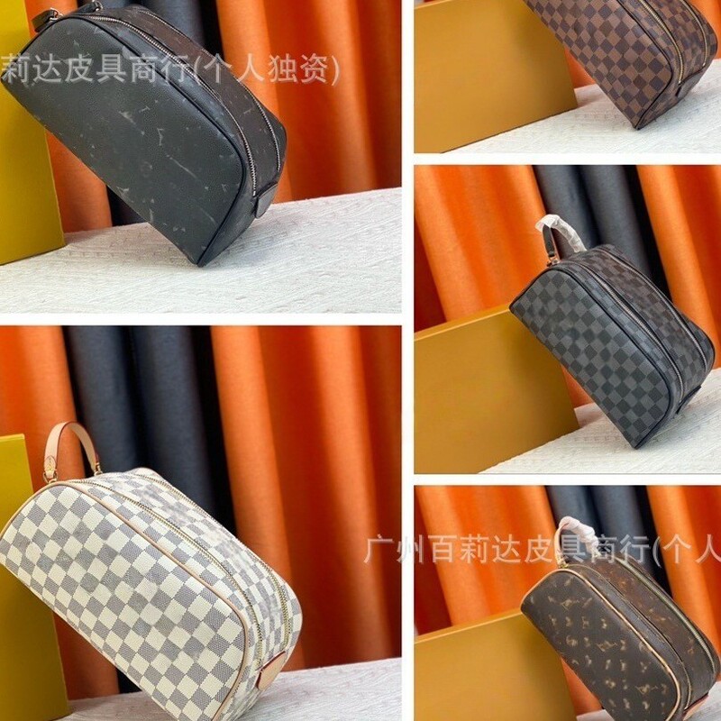 Cross-Border Travel Large-Capacity Makeup Bag, Classic Monogram Checkered Pattern Portable Travel Toiletry Bag, Unisex Cross-Border Travel Large-Capacity Makeup Bag, Classic Monogram Checkered Pattern Portable Travel Toiletry Bag, Unisex
