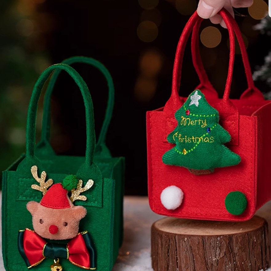 平安夜苹果礼盒圣诞礼物袋手提糖果包装袋圣诞节平安果礼品毛毡袋