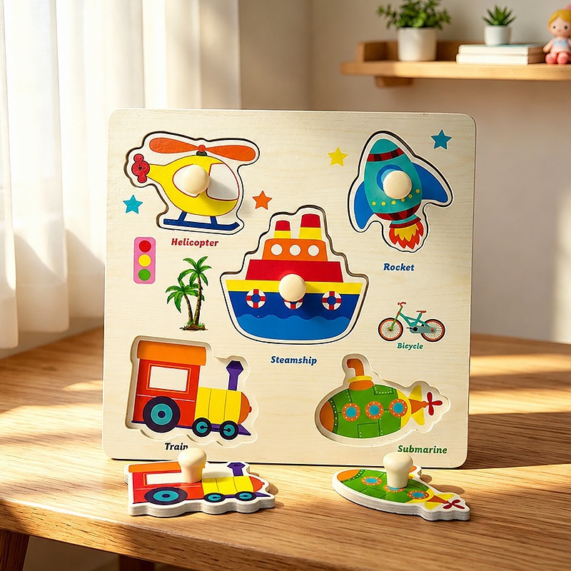 Puzzle de madera de mano para niños 1 - 3 años de edad puzzle de puzzle de construcción cognitiva Montserrat