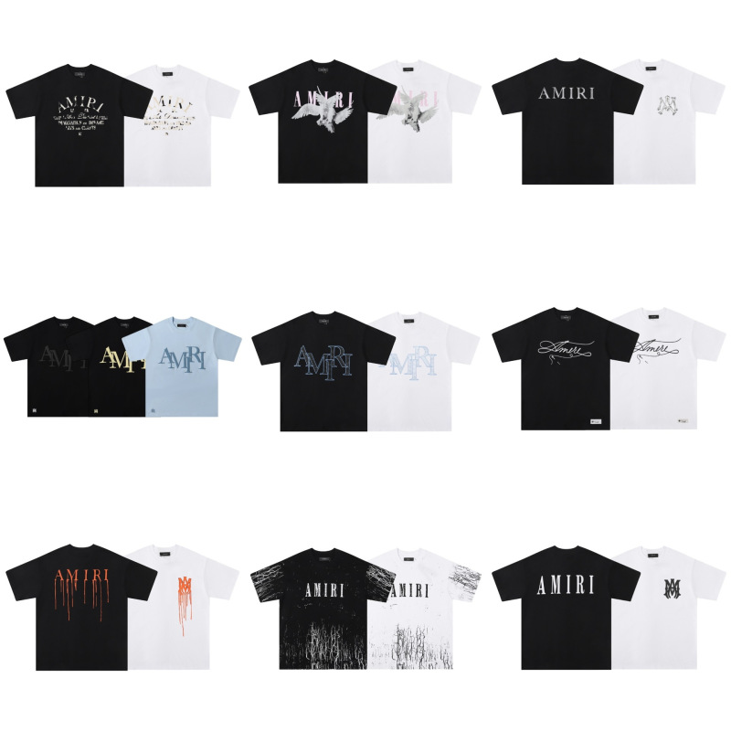 [260g] Cross-Border High-Quality Am Classic Letter Starry Sky Logo Printed Couple Short-Sleeved T-Shirt Iri Ready Stock