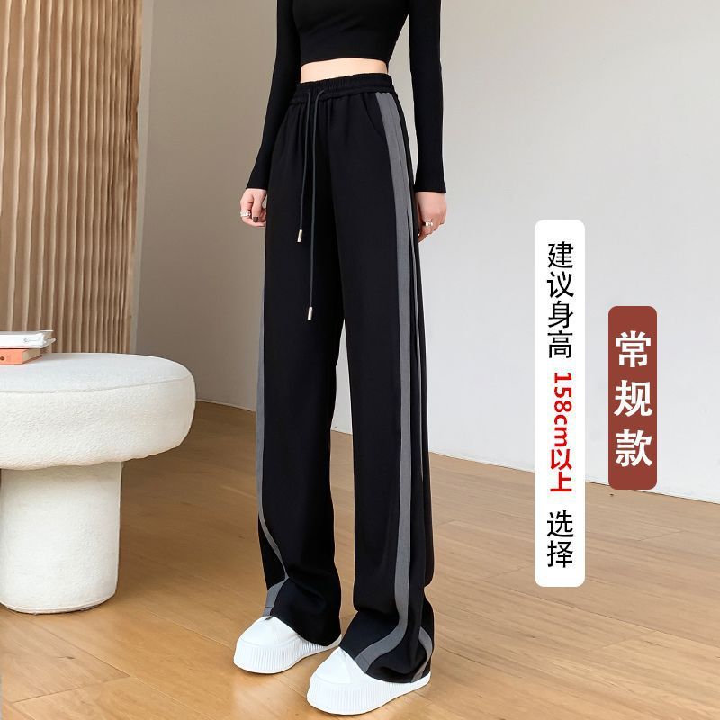 黑色窄款阔腿裤女秋冬新款加绒加厚显瘦直筒裤宽松休闲学生运动裤|undefined