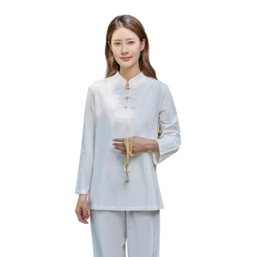 Cotton and Linen Yoga Set Zen Meditation Clothing TCM Woman Monastic Clothes Tai Chi Clothes Tea Drinking Clothes Qigong and Seated Meditation, One Piece Shipping