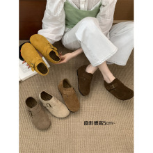 牛皮厚底5cm内增高勃肯鞋女新款森系复古丑萌乐福鞋软底博肯单鞋