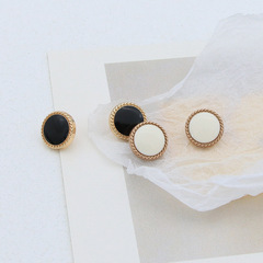 Youdu STUDIO Tooth Edge Point Oil Hand-Stitched Button Metal Women's Shirt Cardigan Wool Sweater Black Button