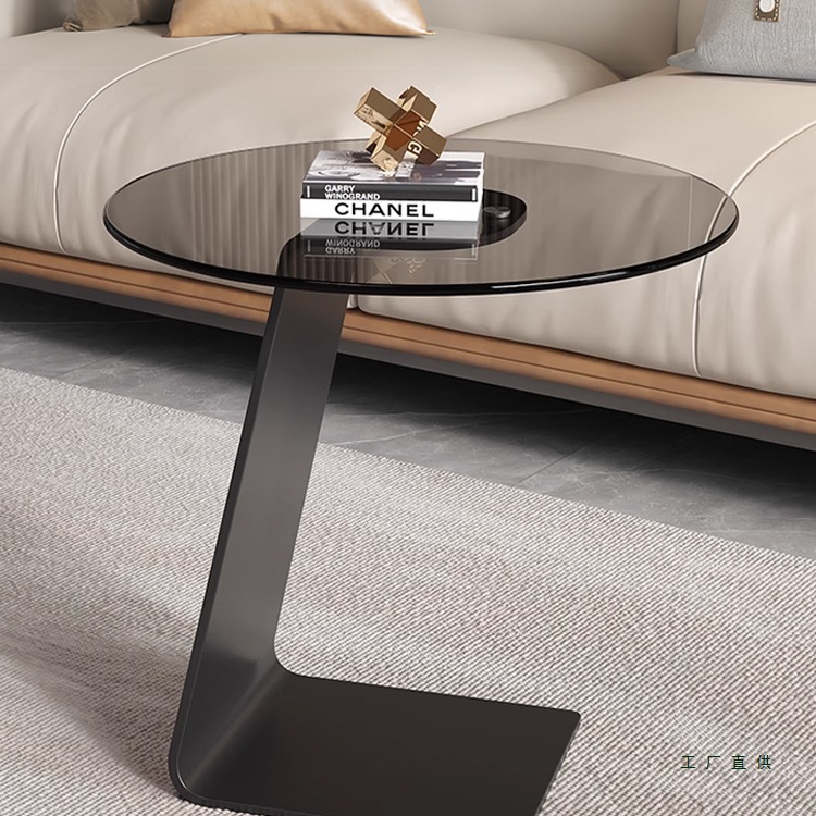 Italian Light Luxury Stainless Steel Coffee Table Sofa Living Room Glass Corner Table Modern Simple High-End Minimalist Round Table Side Table