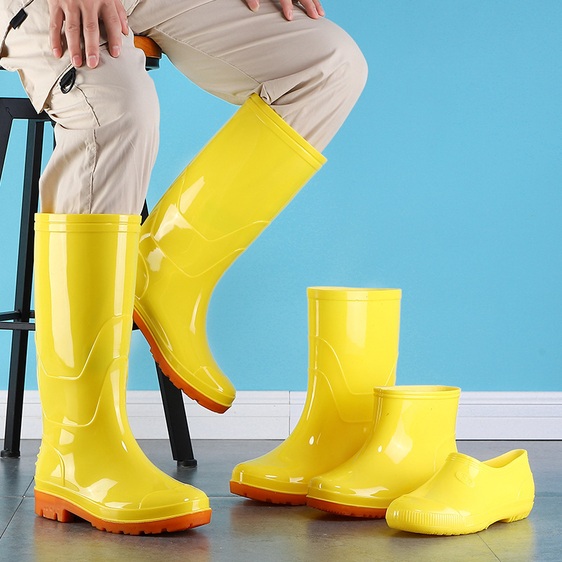 Botas de alimentos de fábrica de alimentos amarillo alto barril blanco puro antiderrapante cocina sanitaria botas de agua de tendón de vaca resistente al desgaste botas de lluvia cálidas