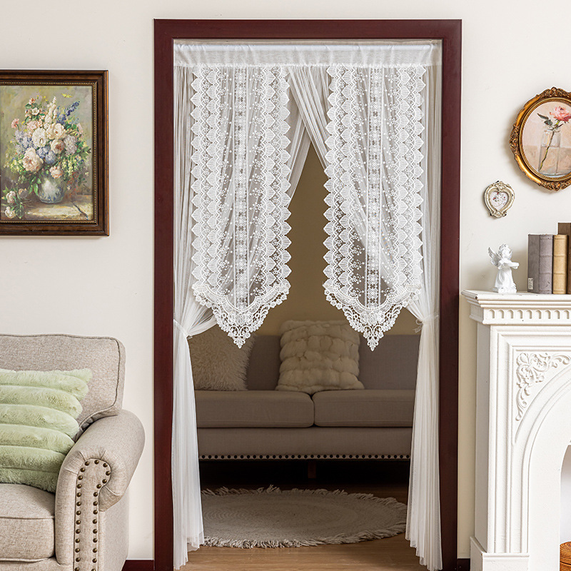 French Lace Door Curtain 2025 New Model, No-Drill Mosquito-Proof Sheer Curtain, Home Partition Curtain, Ambiance Bedroom Blocking Curtain