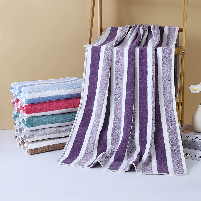 Полотенце из кораллового флиса, широкое полотенце в полоску, большое банное полотенце, впитывающее полотенце для лица, трансграничное полотенце, банное полотенце