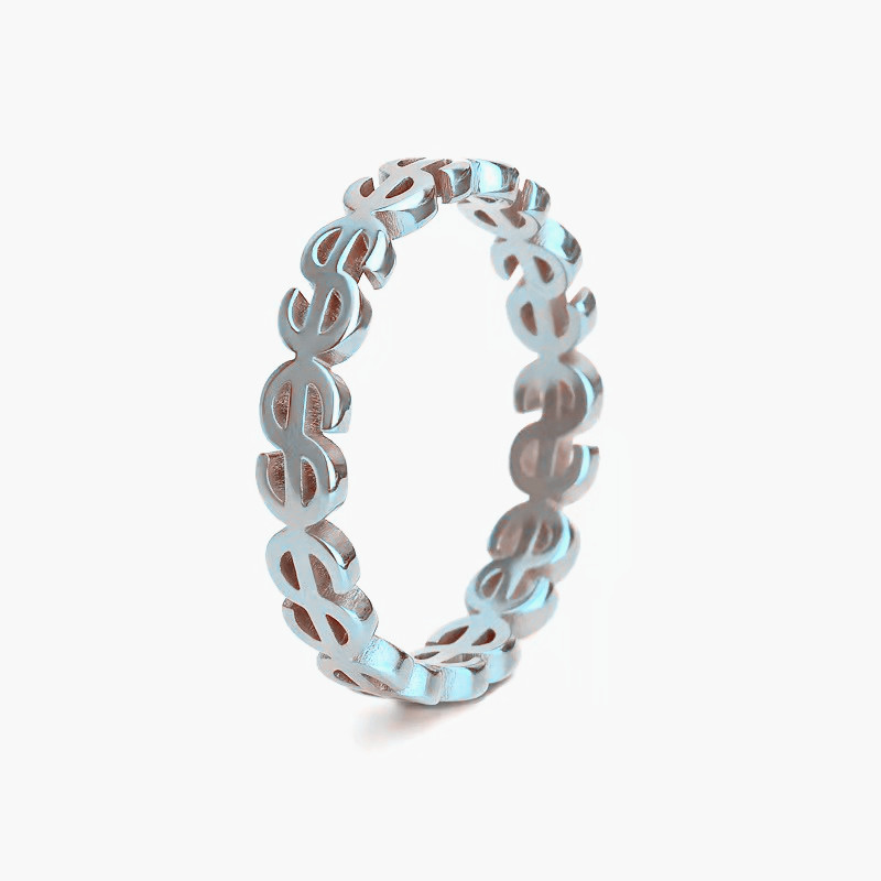 Joyería de moda de la venta caliente de corte por láser hueco creativo dólar anillo de acero de titanio moneda suerte fortuna Lucky anillo