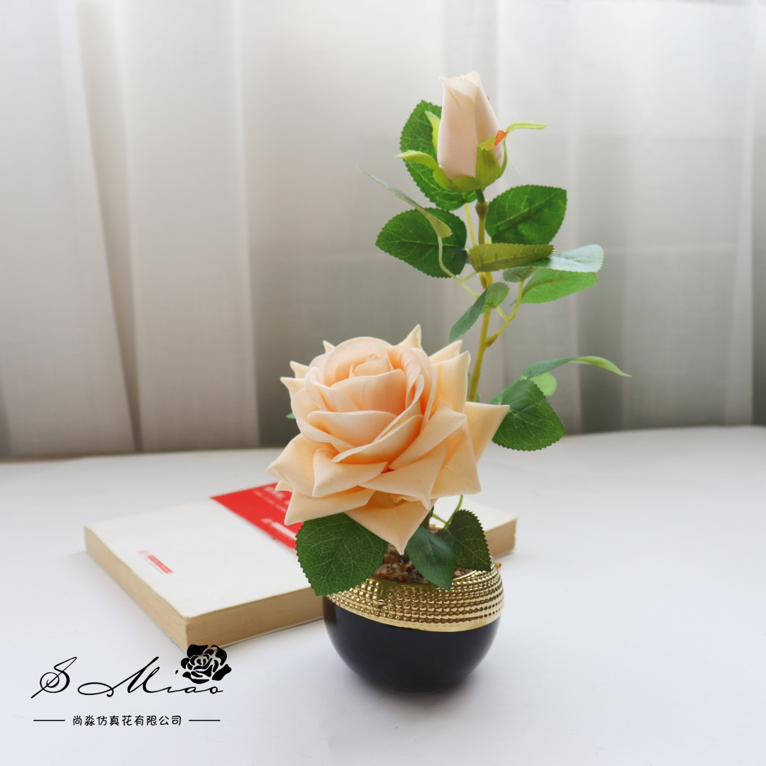 Flores falsas bonsái de rosas de alta gama de estilo europeo simulación de flores de moda decoración creativa decoración de plantas verdes artificiales simulación de macetas image 10