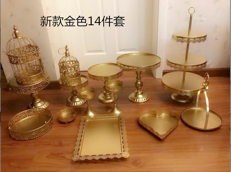 Estante de pastel europeo de hierro forjado conjunto de decoración de boda postres tienda de bocadillos estante de baile prop bandeja de pastel