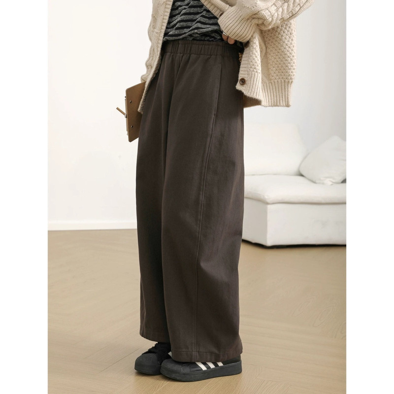 Regular thin cotton retro wide-leg casual pants for women, summer Korean style, elastic waist, versatile, slimming straight pants Regular thin cotton retro wide-leg casual pants for women, summer Korean style, elastic waist, versatile, slimming straight pants