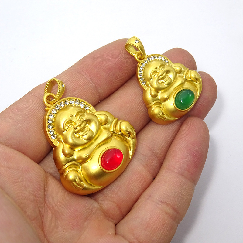 Gold Store Same Style Ancient Maitreya Buddha Necklace for Women, New Chinese Style with Rhinestone Design, Smiling Wide-Mouthed Buddha Pendant