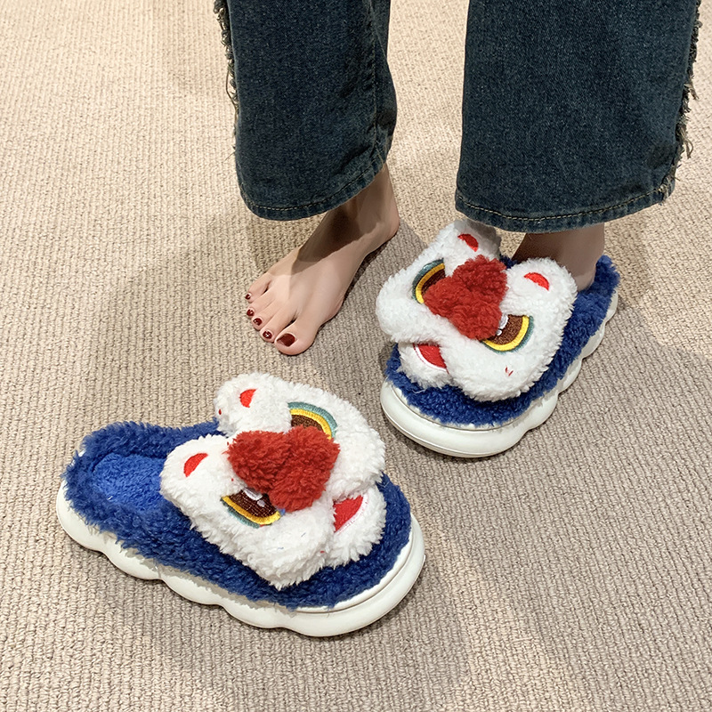 目を覚ますライオンの綿のスリッパの女性の冬のバッグと2024の新型の室内の民族の国の潮の保温のぬいぐるみのスリッパの冬