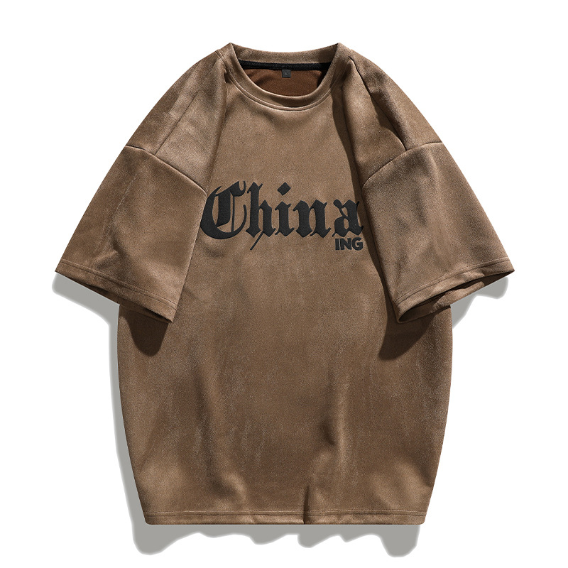 T-shirt à manches courtes en soie de glace américaine marque de mode d'été pour hommes ins vêtements de costume de Couple en daim lâche_voghion.com