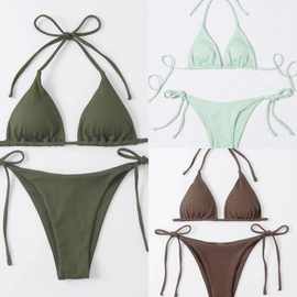 2025欧美新款性感三点式小坑条分体泳装比基尼bikini 跨境 速卖通