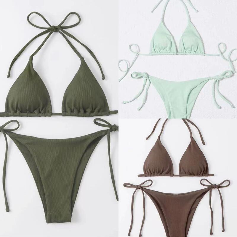 2025 European and American New Sexy Three-Point Small Pit Split Swimsuit Bikini Bikini Cross-Border Aliexpress