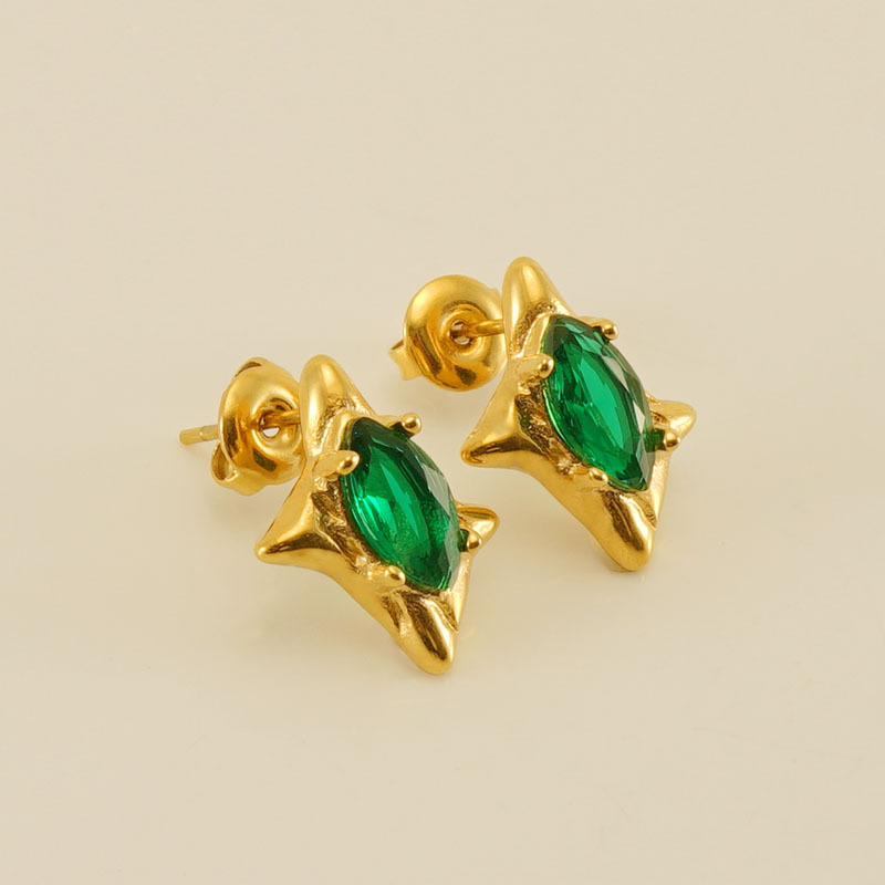 1 Pair Star Retro Simple Style Titanium Steel 18K Gold Plated Zircon Ear Studs display picture 6