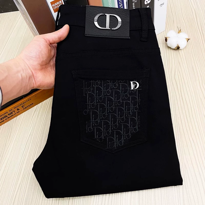 Весенние и летние новые джинсы мужские высокого класса вышивка черные эластичные узкие брюки модные повседневные длинные брюки