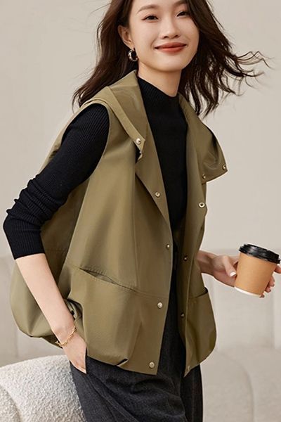 连帽马甲女宽松2025新款春装洋气坎肩冲锋衣外穿无袖薄外套上衣|undefined