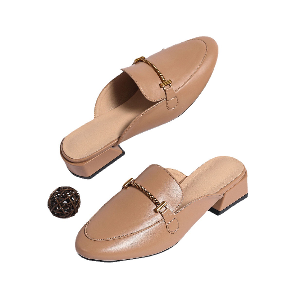 The New Spring Chunky Heel Sandals Slip On Baotou Drag Fashion All Match Soft Bottom Metal Buckle Summer Pointed Toe_voghion.com