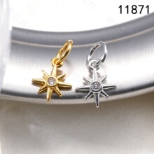 铜镀18k高保色镶锆八芒星吊坠手链珍珠项链扣头DIY饰品珠宝配件