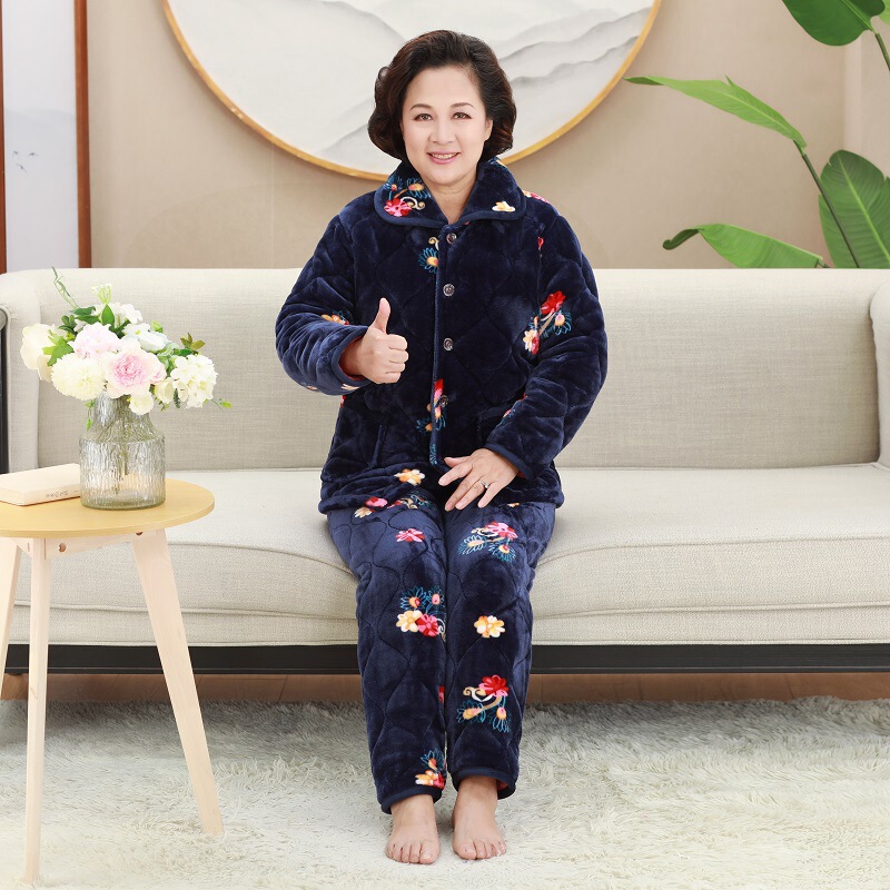 Middle-aged and elderly women's winter cotton-padded clothes pajamas mother's warm suit homewear coral fleece thickened cotton-padded pants