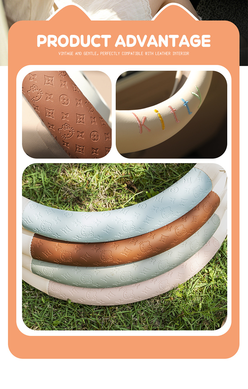 2026 New Model Leather Embossed Cat Ear Design Dirt-Resistant Breathable Non-Slip Cross-Border Four-Season Universal Car Steering Wheel Cover