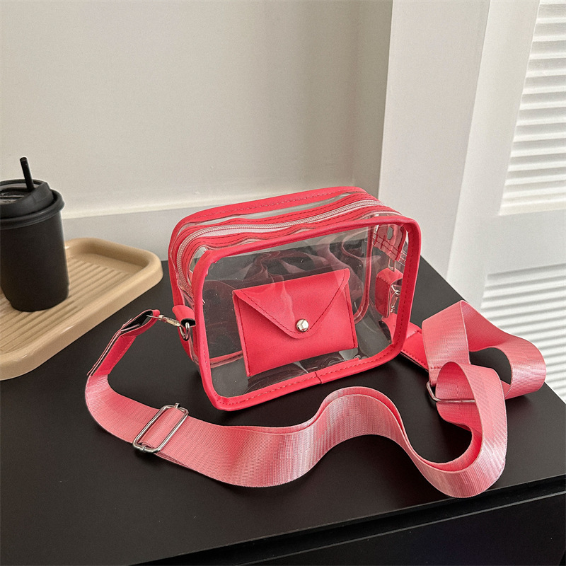 Trendy Bag Women's 2023 Distinctive Transparent Jelly Bag Comfortable Wide Shoulder Bag Simple Crossbody Small Square Bag
