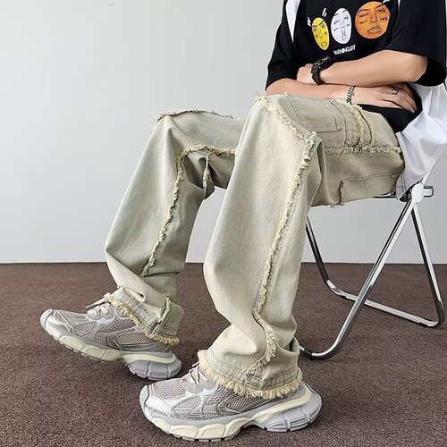 Spring and summer American dirty pants, heavy washed tie-dyed, ready-made, straight jeans, pants, bell-bottom pants