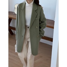 2304短款一手长羊毛大衣经典中长款西服版型通勤韩版手缝双面外套