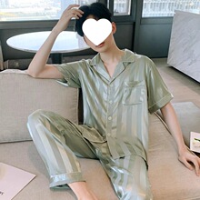 男睡衣夏季高级感冰丝男士短袖长裤夏天宽松薄款仿真丝绸套装爆款