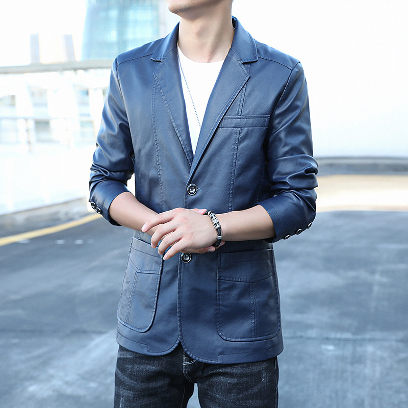 Leather Jacket Men's Korean Style Trendy Slim Fashion Business Jacket Men's Jacket Autumn and Winter Motorcycle Leather Jacket Men's Clothing