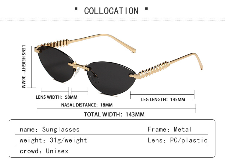 Óculos de sol cat eye para mulher e homem proteção uv sem aro_voghion.com