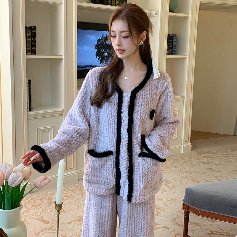 法式睡衣女冬新款甜美风厚绒套装舒适保暖家居服可外穿睡衣|undefined