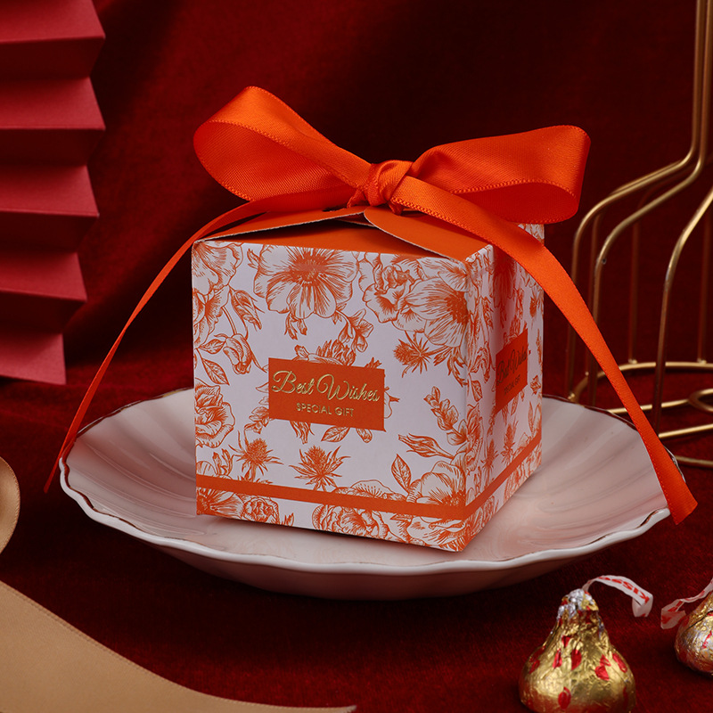 Caja de regalo de caramelo de boda creativa Europea Mori dorado plegable caja cuadrada estilo de tinta tema boda caja de caramelo