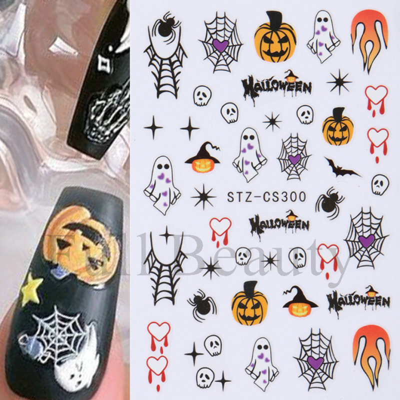 FULL BEAUTYクロスボーダー新作ハロウィンかぼちゃネイルステッカーハートハート蜘蛛の巣バックゴム爪ステッカー|undefined