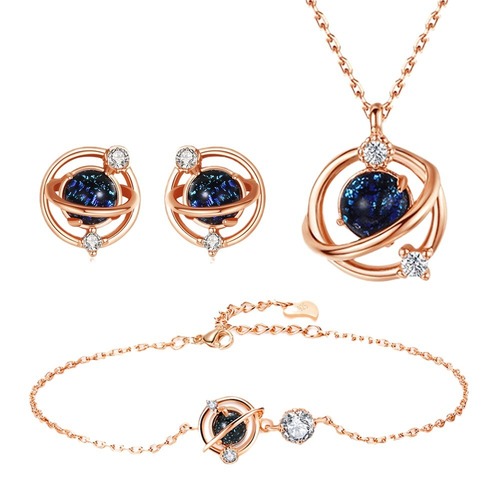 Hupin Tmall JD.com Liuli Dream Planet Set Women's Elegant Fashion Trend Necklace Bracelet Earrings