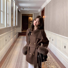 月光晚宴25冬新款双面羊绒大衣女狐狸毛羊毛呢韩系千金风皮草外套