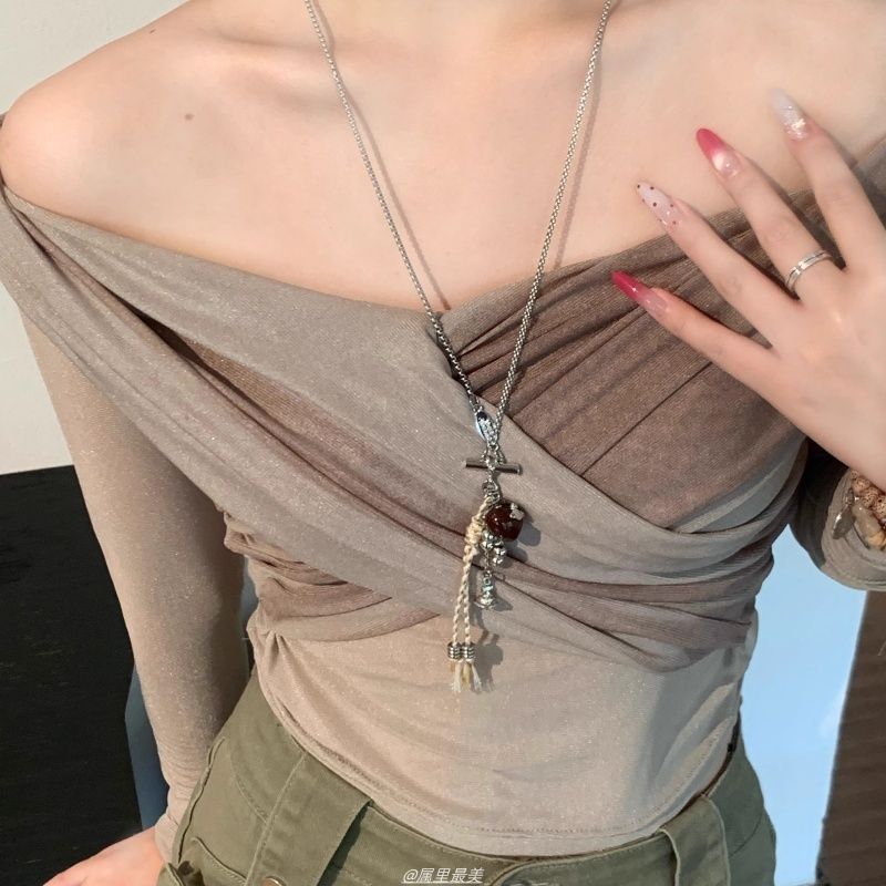 ins甜酷爱心吊坠项链女款小众设计长款个性毛衣链卫衣链挂脖配饰|undefined