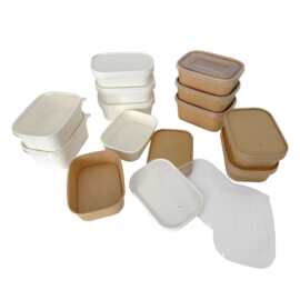 一次性牛皮纸碗纸盒外卖打包盒食品包装快餐盒加厚长方形纸碗