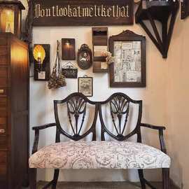 美式乡村复古实木雕花沙发椅 布艺双人椅 法式轻奢客厅影楼装饰椅