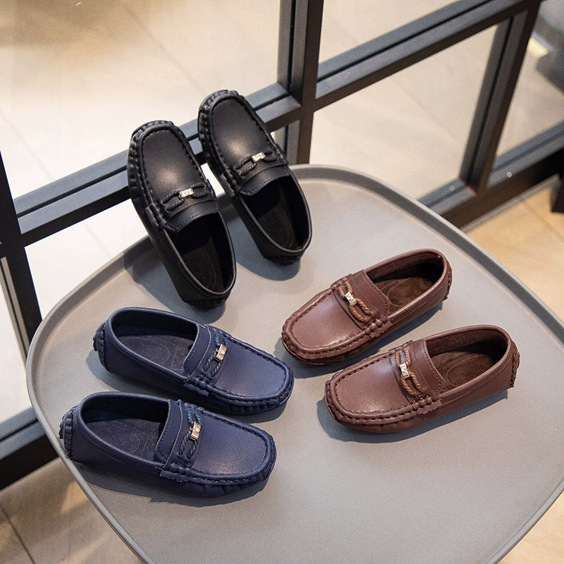 Детские лоферы, новинка 2024 года, маленькая кожаная обувь для мальчиков и девочек, модные одиночные туфли, дышащие легкие лоферы с трикотажной поверхностью