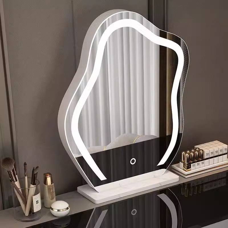 Espejo de maquillaje de nubes con iluminación de escritorio de tocador de dormitorio principal escritorio de lujo ligero led red espejo inteligente avanzado grande