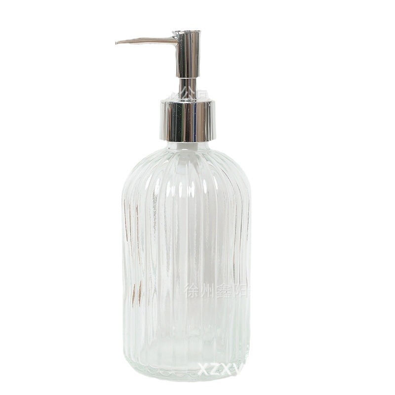 Dispensador de jabón de baño de 400 ml con rayas verticales, botella de repuesto para champú, gel de ducha, botella de vidrio para desinfectante de manos, botella vacía con cabezal de bomba