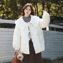 加大码胖MM200斤轻薄短款羽绒服女2025秋冬季新款宽松大翻领外套
