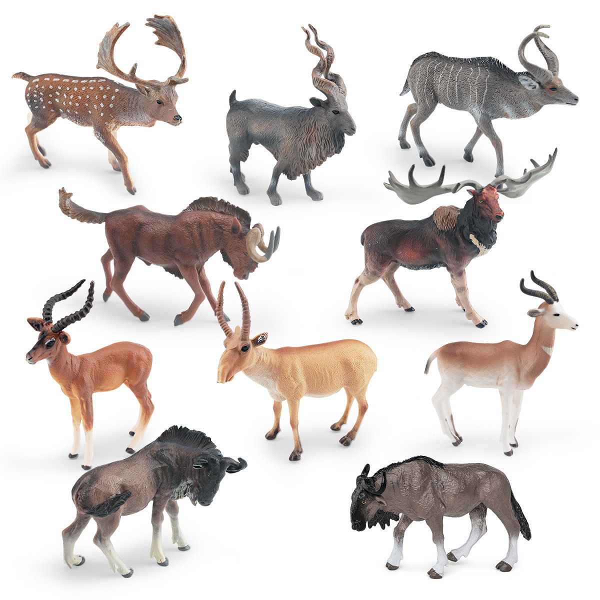 Exportación transfronteriza infantil simulación de juguetes de animales forestales antílopes púrpura africanos cuernos largos bisontes montañas adornos de arroz