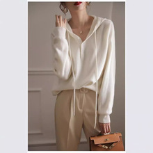 连帽针织衫女2024秋季韩版宽松毛衣女时尚休闲元宝针卫衣帽衫女